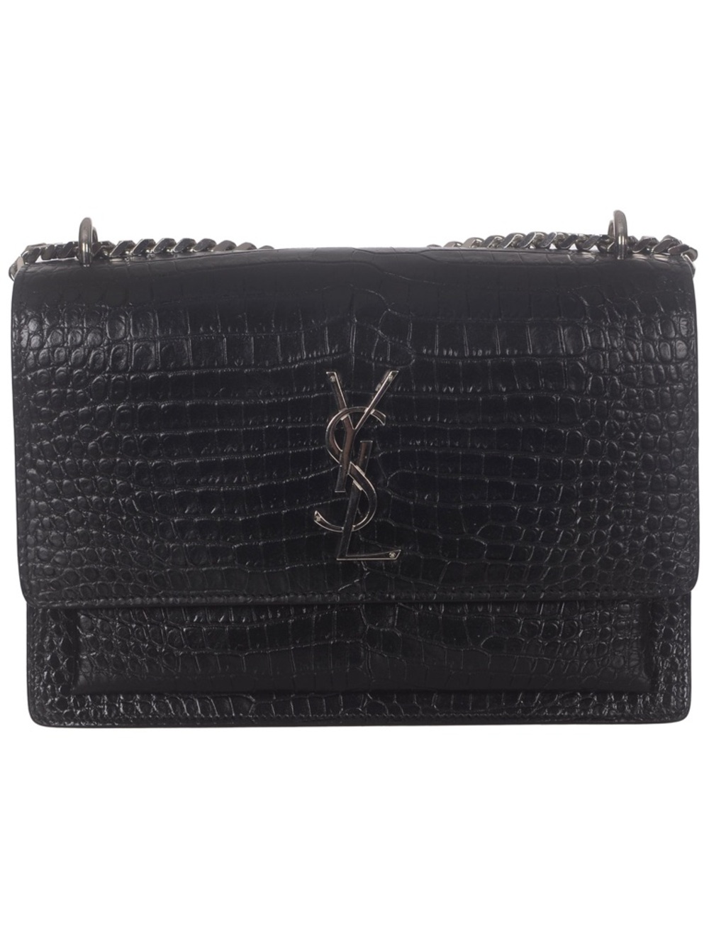 ♥️Saint Laurent Paris Sunset Small Black Croc-Embossed Leather Crossbody Bag ♥️